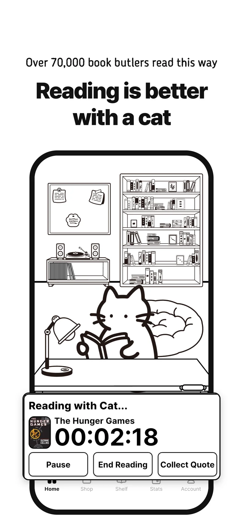 Reading is better with a cat. Read together with 70,000 book butlers