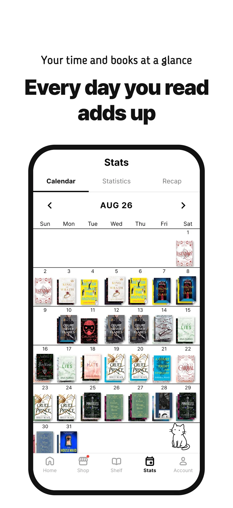 Every day you read adds up. Your time and books at a glance